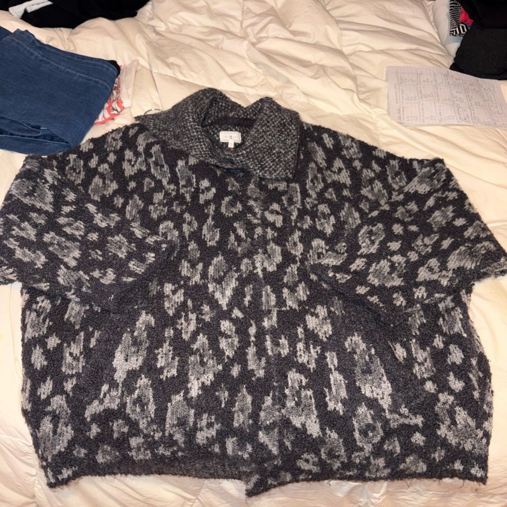 Lou & Grey Black and Gray Leopard Print Sweater Cardigan - Picture 9 of 10